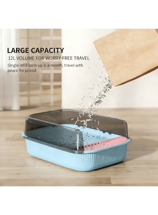 EPET Cat Litter Box with Anti-Scatter Fence Design - Easy Clean Plastic Kitty Toilet (Ragdoll Blue) - Image 4